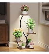 BACEKOLL Plant Stand Indoor with Grow Lights - S-Shaped Plant Shelf, Lighted Corner Plant Stands ...
