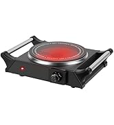 1000W Electric Single Hot Plate Control Infrared Burner Ceramic Countertop Cooktop Portable Stove...