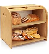 Thalomely Bread Box for Kitchen Countertop, Double Layer Bamboo Bread Storage Container for Homem...