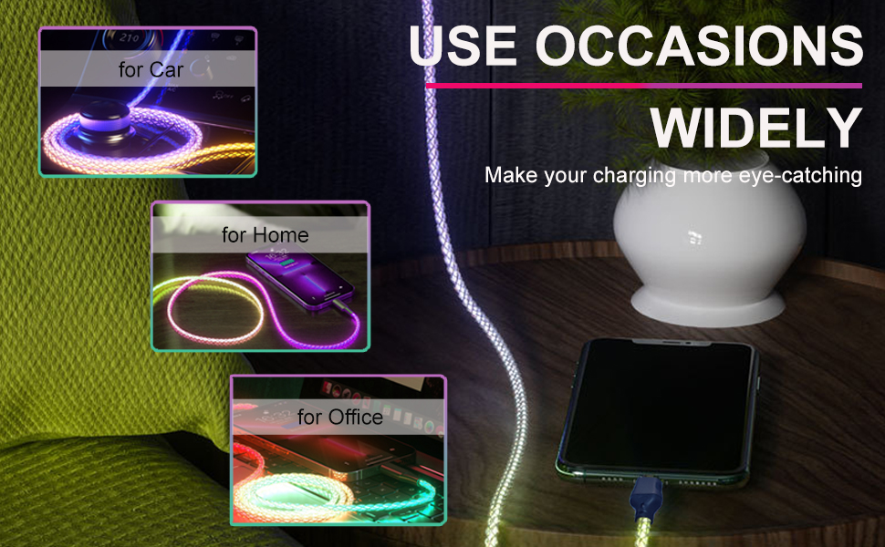 led rgb light up gradual usb a to type c cord