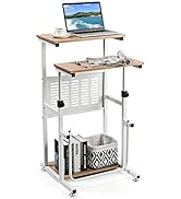 Tangkula Small Standing Desk, Height Adjustable Teacher Podium Stand, Compact Standing Table Lect...