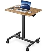 DUMOS Small Standing Desk Mobile Portable Rolling Laptop PC Table on Wheels Adjustable Height Com...