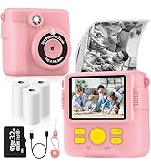 Instant Print Camera for Kids with 3 Rolls of Printer Paper, 1080P Toddler Digital Camera Toys fo...