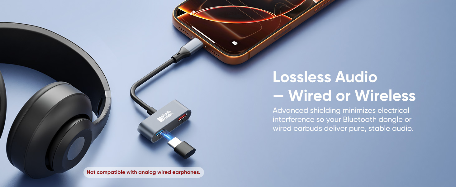 wireless dongle headphones wired earbuds iphone usb type c splitter dual headphone charger adapter