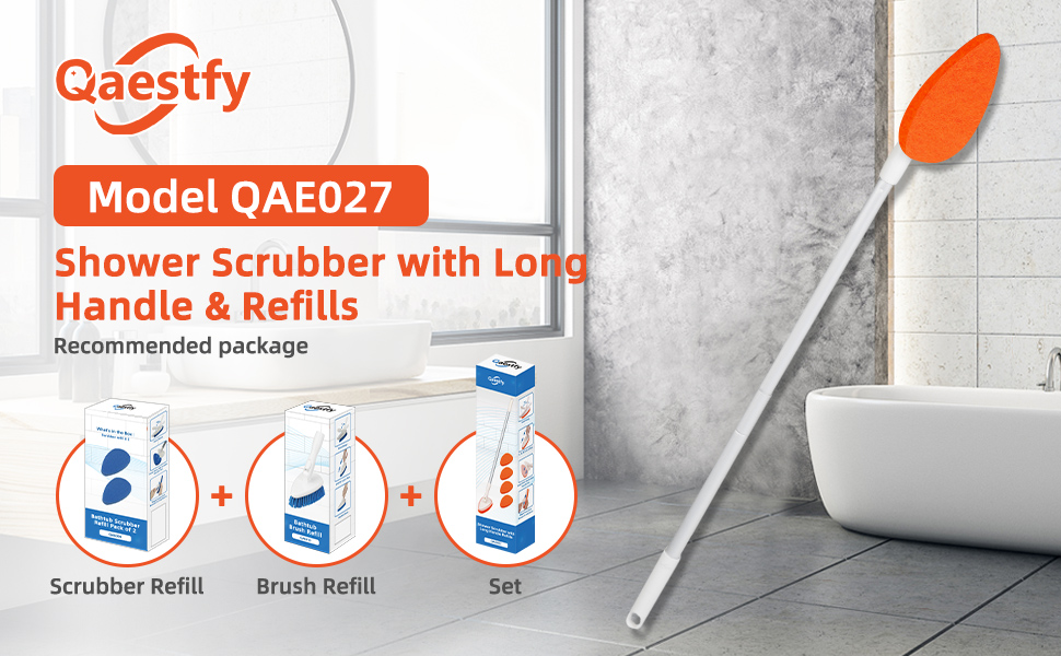 Qaestfy 5 Bathtub scrubber with long handle kit model QAE013
