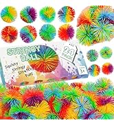 SHQDD 24PCS Stringy Balls, Sensory Stringy Ball, 2.75 inch Soft Rainbow Pom Bouncy, Stocking Stuf...