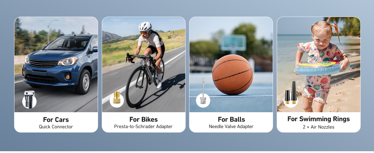 air pump, Quick Connector: For Cars, Bikes, Balls, Swimming Rings