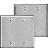 [2 Pack] BESTTEN 2-Gang Blank Metal Wall Plate with White or Clear Plastic Film, No Device Anti-C...