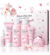 6 Pcs Skin Care Sets JAPAN SAKURA Women Beauty Gift Sets Sakura Skin Care Kit with Cleanser, Tone...