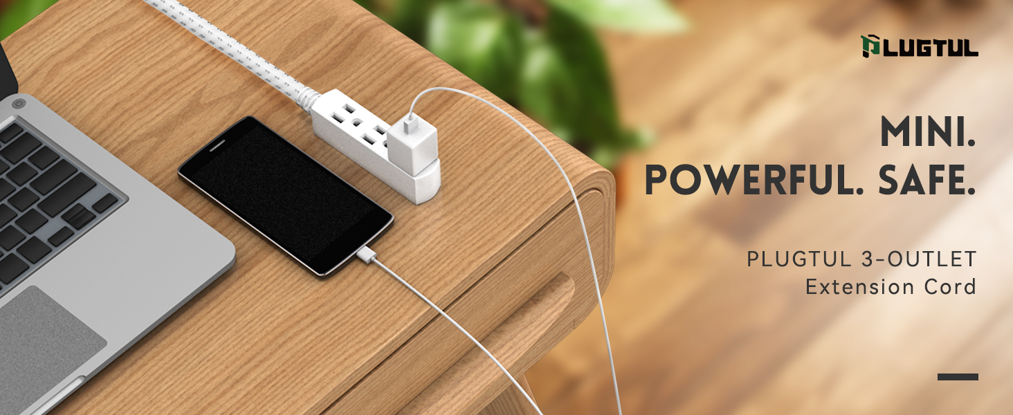 short Braided Extension cord 3 outlet white extension cord