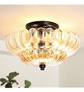 GloMuse Ceiling Lights Semi Flush Mount Ceiling Light Brown Glass Chandeliers Black Base Modern L...
