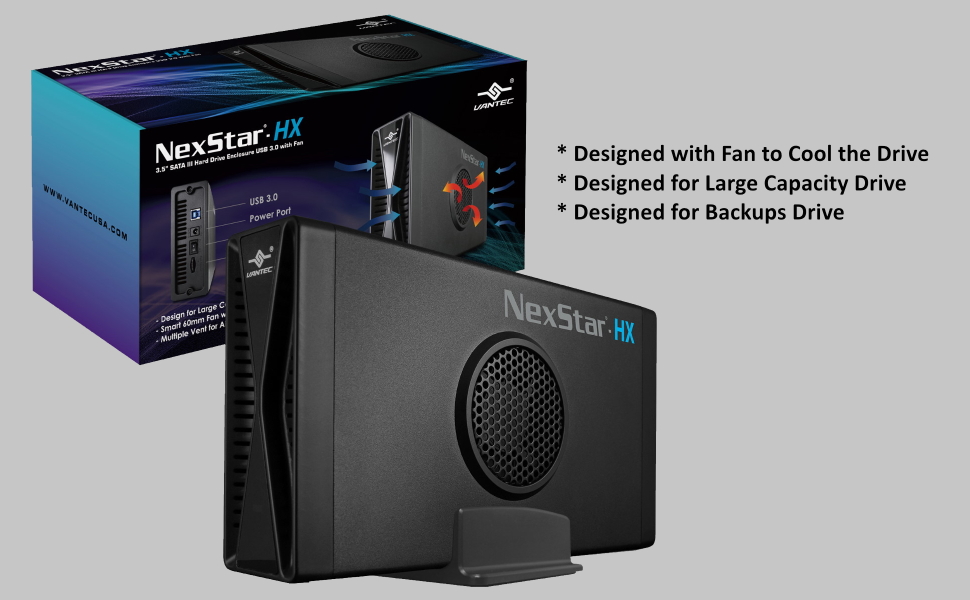 3.5", SATA III, Enclosure, USB 3.0, aluminum, 60mm fan, smart, green, sleep, UASP, big drive