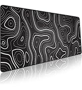 Pixiecube Minimalist Topographic Map Mouse Pad - Contour Extended Large Stitch Edge Mousepad. Bla...