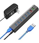 RAOYI Powered USB 3.0 Hub, 8 Ports High Speed USB 3.0 Hub Splitter with 36W Power Adapter, 3.3ft ...