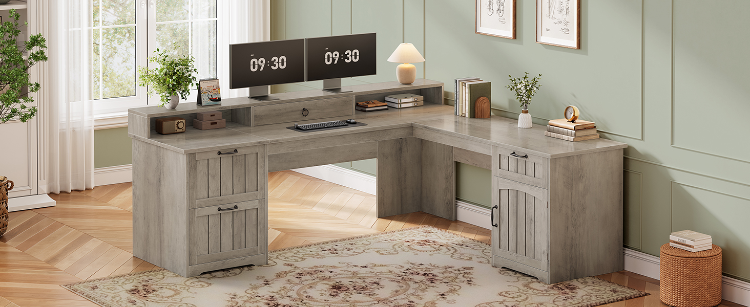 l shaped desk with drawers