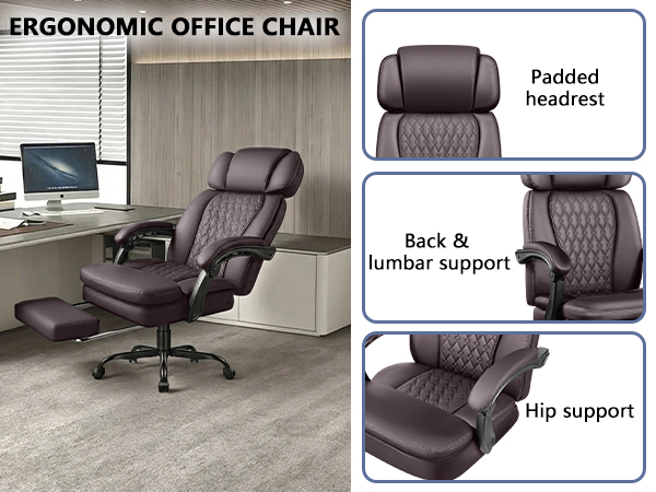 Executive Big and Tall Office Chair with Foot Rest Computer Office Chair with Adjustable Headrest 