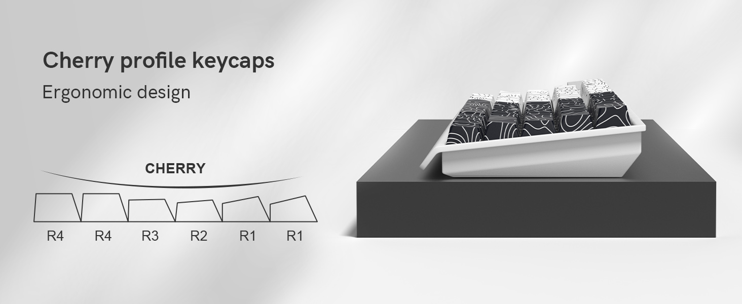 womier PBT keycap,White/Black Topographic keycaps 60 75 Percent,Shine Through keycaps,Side Print
