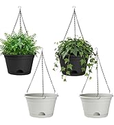 Nooulap 4 Pack Hanging Planters, 10 Inch Plant Pots with Hanger Chain &amp; Drainage Trays, Hanging B...