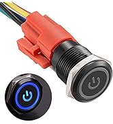 APIELE 16mm Latching Push Button Switch 0.63" 12V Power Symbol Ring Led Car Metal with Socket Plu...