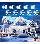 Christmas Snowflake Lights Outdoor - Plug-in 23.6ft 10 Drops 480LED Snowflake Window Lights, Conn...