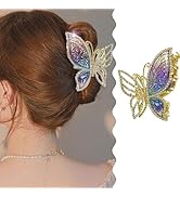 Rhinestone Butterfly Hair Claw Clips for Women, Large Sparkly Butterfly Hair Clips, Non-Slip Stro...
