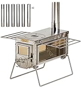 XCMAN Camping Tent Wood Stove with 6 Section Chimney Pipes,Three-View Windows Portable Wood Stove...