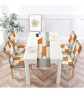 MCALK Orange Chair Covers Set of 4 and Table Runner,Stretch Brown Chair Slipcovers for Kitchen,Wa...