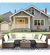PayLessHere Patio Furniture Set 7 Pieces Outdoor Furniture Wicker Conversation Set Sectional Sofa...