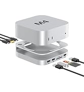 Akyyajaure Mac mini Hub: 10 in 1 Aluminum Stand &amp; Dock for Mac mini M4 Pro with M.2 NVMe SSD Encl...