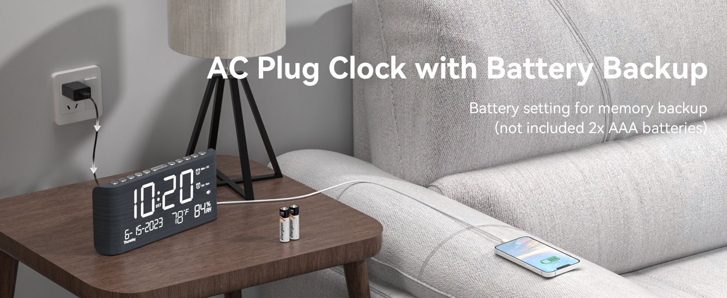 Alarm Clock for Bedroom with Battery Operated