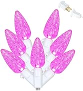FESTIA Pink Led Lights C6 White Wire 70L 24.8 ft UL listed Connectable Christmas Outdoor Decorati...