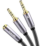 DUKABEL Gold-Plated &amp; Strong Braided Y Splitter Audio Cable - Separate Microphone &amp; Headphone Por...