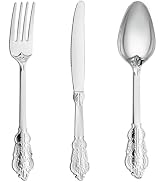N9R 300PCS Silver Plastic Silverware, Heavy Duty Plastic Cutlery for Parties, Fancy Disposable Fl...