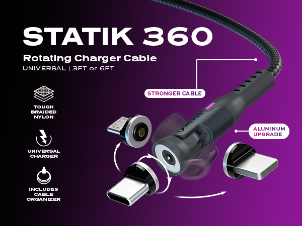 magnetic charge cable fast charging android rotates 360 degrees with unbreakable nylon cord usb c