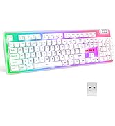 KOLMAX K10 Wireless Gaming Keyboard,Rechargeable 2.4G Transparent Case RGB Backlit with PBT Ball ...