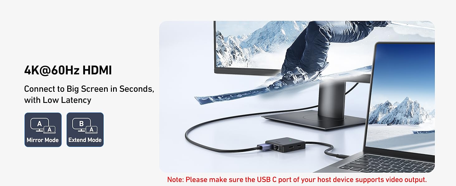 BENFEI USB C HUB 6in1 with HDMI(4K@60Hz), 100Mbps Ethernet, 100W PD, 1*USB 3.2 & 2*USB 2.0