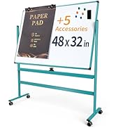 Large Dry-Erase Rolling Magnetic Whiteboard - 48 x 32 Inches Dry Erase Board with Stand Height Ad...