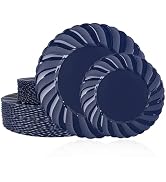 U-QE 60 Pcs Blue Plastic Plates for Party – Scalloped Blue Plates Disposable Heavy Duty – Include...