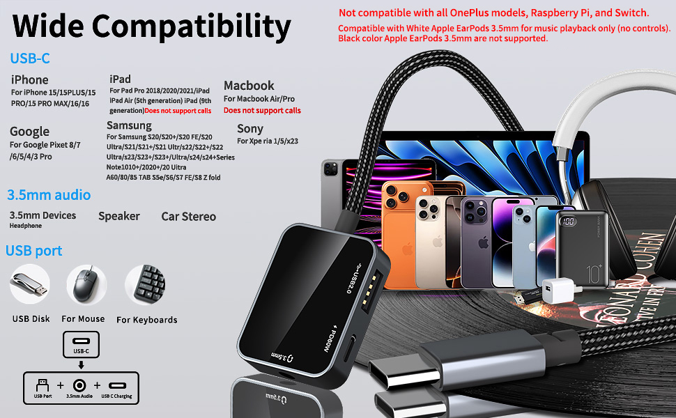 USB C to 3.5mm Audio and Charge Adapter