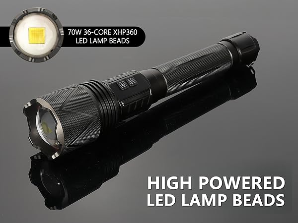 XHP360 High Powerful Flashlight, Brightness Exceeding 95% LED Beads, Maximum Output 10,000 Lumens.