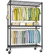 FUTASSI P3 Plus Rolling Clothes Rack, Clothing Racks for Hanging Clothes, Heavy Duty Garment Rack...