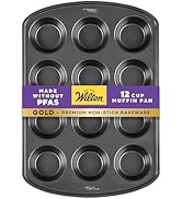 Wilton Gold Non-Stick Bakeware Muffin Pan - Baking Pan for Muffins &amp; Cupcakes - Made Without PFAS...