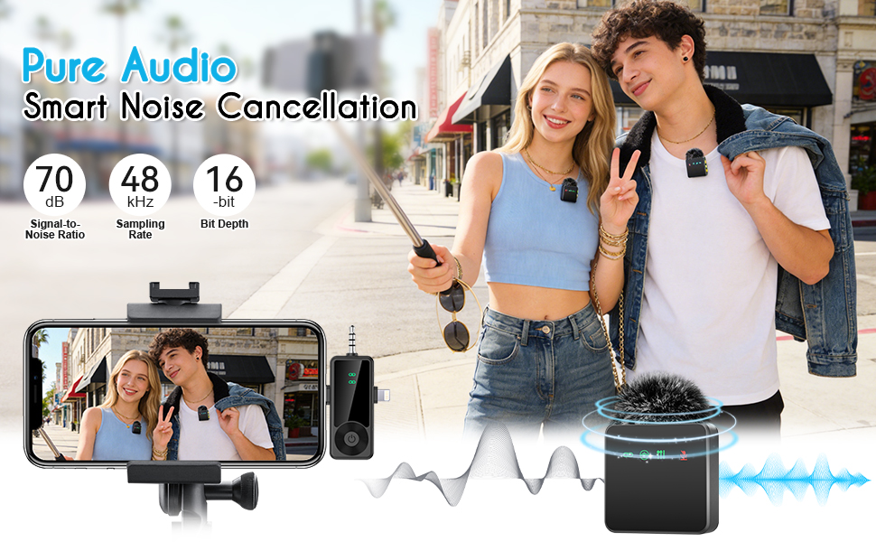 Therivo Wireless Microphone, Pure Audio, Smart Noise Cancellation