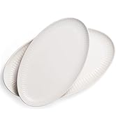 Serving Dishes, 12/14", Durable Ceramic Platters, Ribbed Rim, Oval, Microwave and Dishwasher Safe...