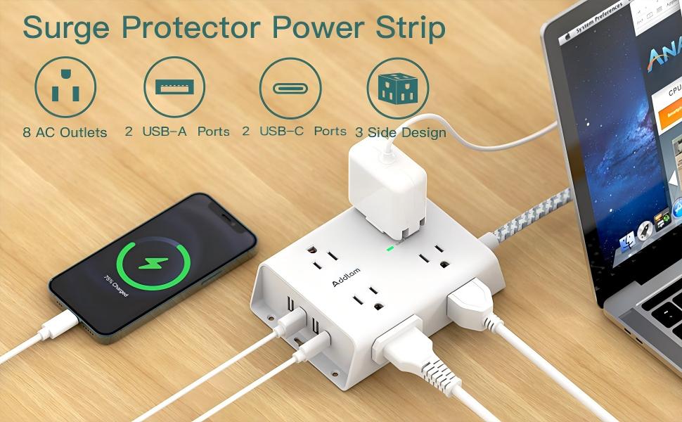 surge protector power strip(8AC 4usb 5ft 3side)