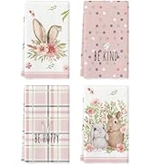 Artoid Mode Pink Bunny Rabbit Ears Floral Leaves Easter Kitchen Towels Dish Towels, 18x26 Inch Be...