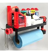 YIGII Garage Paper Towel Holder with Shelf - Wall Mount Paper Towel Holder with 4 Hooks, Single-H...