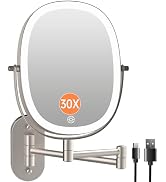 FUNTOUCH 30X/1X Wall Mounted Makeup Mirror,Rechargeable Double Sided Touch Switch Rectangle Oval ...