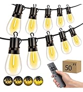 VOZUJI Outdoor Patio String Lights: S14 Shatterproof Bulb Outside Waterproof Light - 50FT 15M Rem...