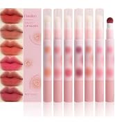 MooGlamor 6 Pcs Red Matte Lip Gloss Stick Set with Delicate Unique Sponge Lip Brush and Smooth Ve...